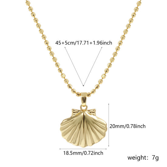 Imagen de 18K Oro Real Chapado Cadenas de Bola Concha Collar con Colgante, Latón 45cm + 5cm, Para Mujeres, Elegante Joyería del océano Regalo, Respetuoso del Medio Ambiente, 1 Unidad