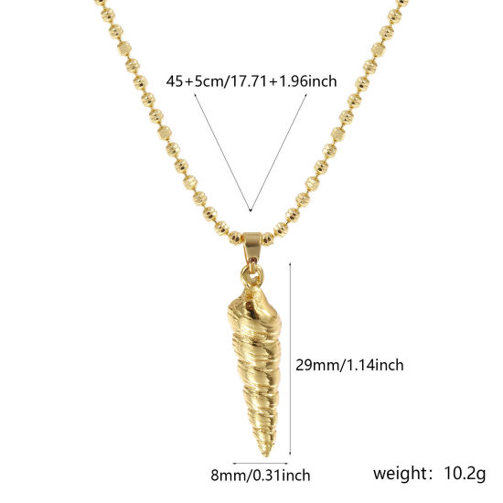 Imagen de 18K Oro Real Chapado Cadenas de Bola Caracola Collar con Colgante, Latón 45cm + 5cm, Para Mujeres, 3D, Elegante Joyería del océano Regalo, Respetuoso del Medio Ambiente, 1 Unidad