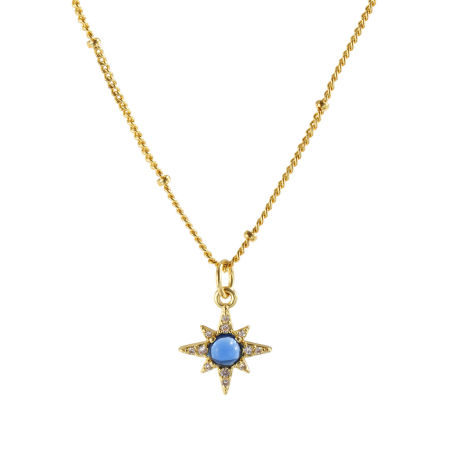 18K Real Gold Plated Curb Link Chain Star Pendant Charm Necklace, Brass 45cm(17.7") + 5cm(2"), For Women, Clear Cubic Zirconia Dark Blue Exquisite Galaxy Gift, Eco-friendly, 1 Piece