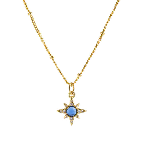 Picture of 18K Real Gold Plated Curb Link Chain Star Pendant Charm Necklace, Brass 45cm(17.7") + 5cm(2"), For Women, Clear Cubic Zirconia Dark Blue Exquisite Galaxy Gift, Eco-friendly, 1 Piece
