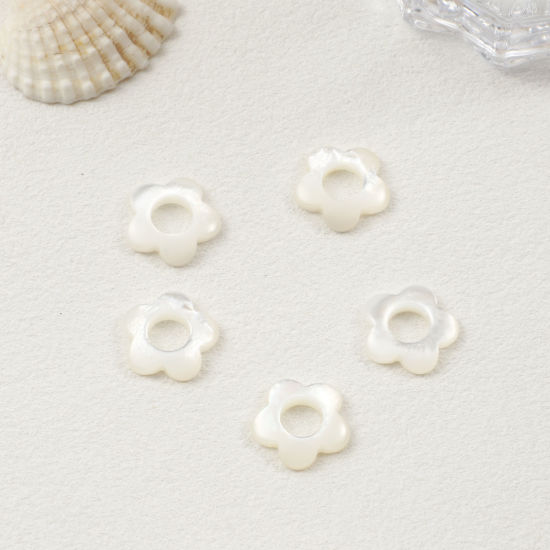 Picture of 1 Piece Natural Shell Loose Beads For DIY Jewelry Making Flower White About 15mm x 15mm, Hole:Approx 6.2mm