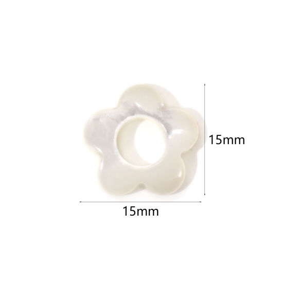 Picture of 1 Piece Natural Shell Loose Beads For DIY Jewelry Making Flower White About 15mm x 15mm, Hole:Approx 6.2mm