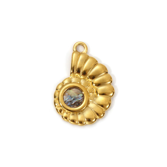 Image de 2 PCs Eco-friendly PVD Vacuum Plating 304 Stainless Steel & Natural Shell Charms 18K Real Gold Plated Multicolor Conch/ Sea Snail 26mm x 18mm