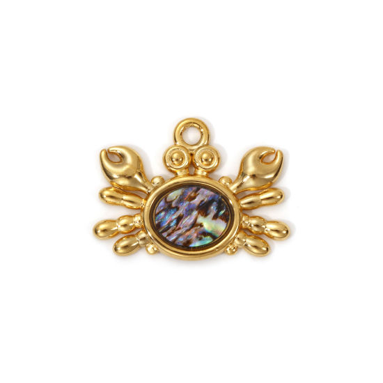 Image de 2 PCs Eco-friendly PVD Vacuum Plating 304 Stainless Steel & Natural Shell Ocean Jewelry Charms 18K Real Gold Plated Multicolor Crab Animal 26mm x 19mm