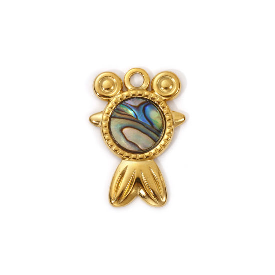 Image de 2 PCs Eco-friendly PVD Vacuum Plating 304 Stainless Steel & Natural Shell Ocean Jewelry Charms 18K Real Gold Plated Multicolor Goldfish 26mm x 18mm