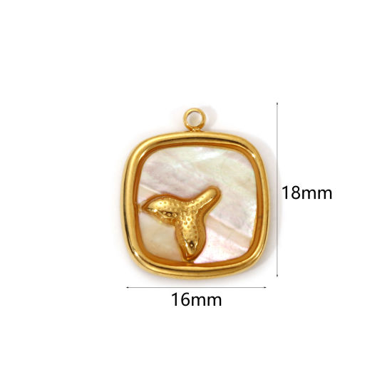 Imagen de 1 Piece Eco-friendly PVD Vacuum Plating 304 Stainless Steel & Natural Shell Charms 18K Real Gold Plated Creamy-White Square Fishtail 18mm x 16mm