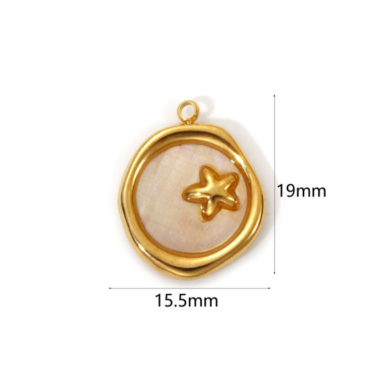 Imagen de 1 Piece Eco-friendly PVD Vacuum Plating 304 Stainless Steel & Natural Shell Ocean Jewelry Charms 18K Real Gold Plated Creamy-White Irregular Star Fish 19mm x 15.5mm