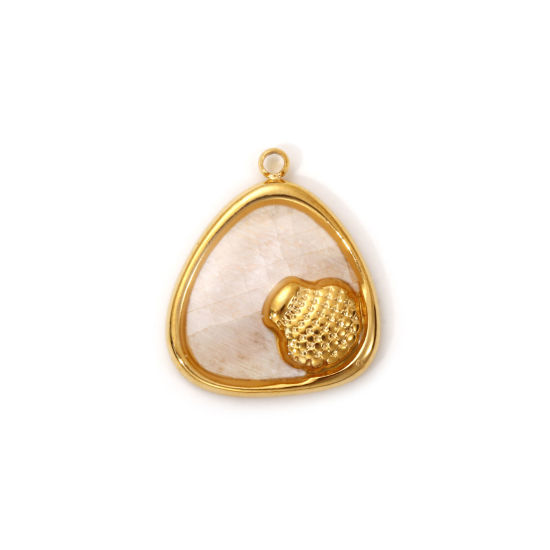 Imagen de 1 Piece Eco-friendly PVD Vacuum Plating 304 Stainless Steel & Natural Shell Charms 18K Real Gold Plated Creamy-White Triangle Shell 19mm x 16.5mm