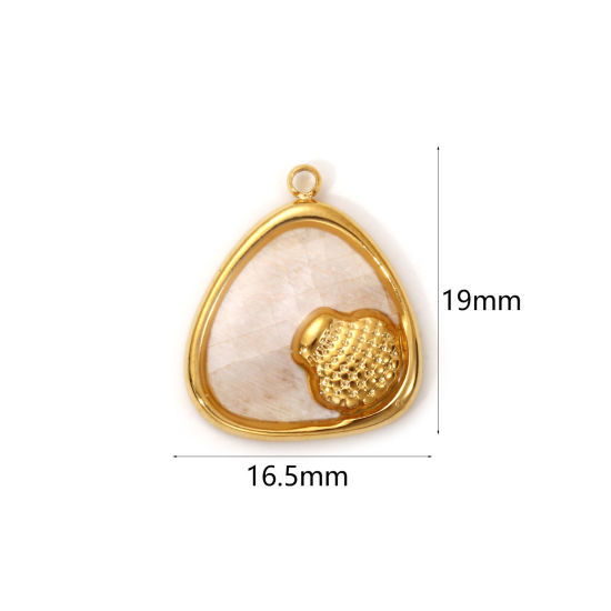 Imagen de 1 Piece Eco-friendly PVD Vacuum Plating 304 Stainless Steel & Natural Shell Charms 18K Real Gold Plated Creamy-White Triangle Shell 19mm x 16.5mm