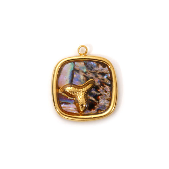 Imagen de 1 Piece Eco-friendly PVD Vacuum Plating 304 Stainless Steel & Natural Shell Charms 18K Real Gold Plated Multicolor Square Fishtail 18mm x 16mm