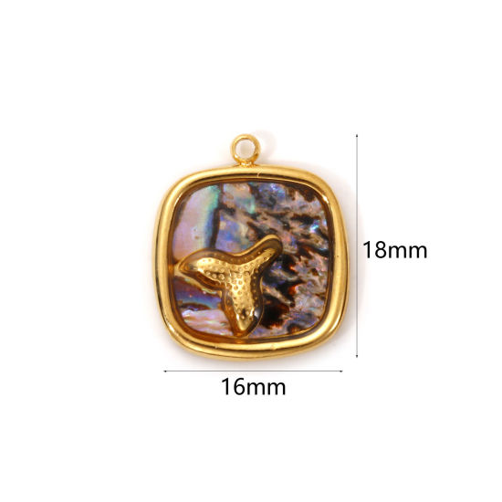 Imagen de 1 Piece Eco-friendly PVD Vacuum Plating 304 Stainless Steel & Natural Shell Charms 18K Real Gold Plated Multicolor Square Fishtail 18mm x 16mm