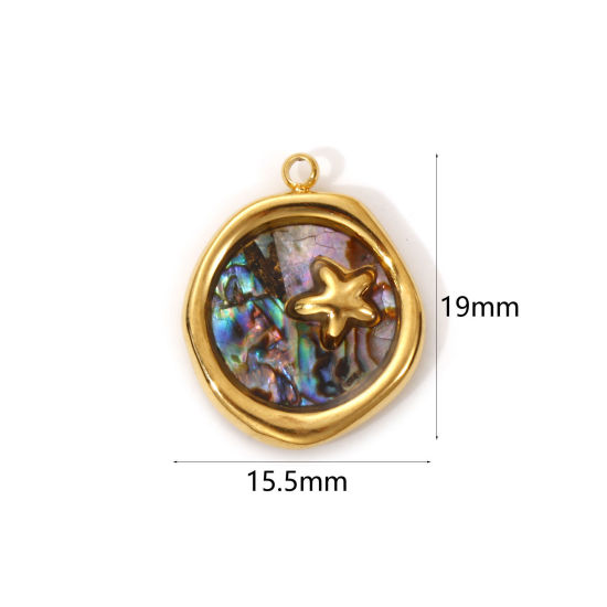 Imagen de 1 Piece Eco-friendly PVD Vacuum Plating 304 Stainless Steel & Natural Shell Ocean Jewelry Charms 18K Real Gold Plated Multicolor Irregular Star Fish 19mm x 15.5mm