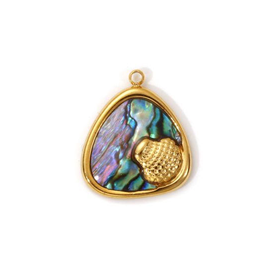 Imagen de 1 Piece Eco-friendly PVD Vacuum Plating 304 Stainless Steel & Natural Shell Charms 18K Real Gold Plated Multicolor Triangle Shell 19mm x 16.5mm
