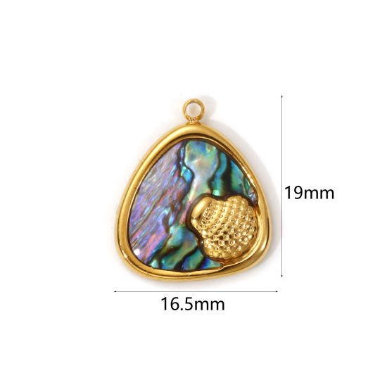 Imagen de 1 Piece Eco-friendly PVD Vacuum Plating 304 Stainless Steel & Natural Shell Charms 18K Real Gold Plated Multicolor Triangle Shell 19mm x 16.5mm