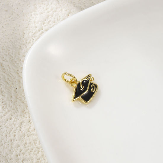 Bild von 2 Stück Messing College Schmuck Charms 18K Vergoldet Schwarz Emaille Doktorhut 13mm x 11mm