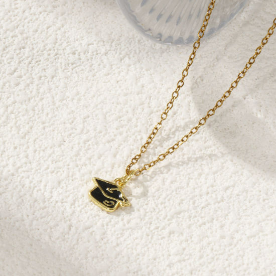 Bild von 2 Stück Messing College Schmuck Charms 18K Vergoldet Schwarz Emaille Doktorhut 13mm x 11mm