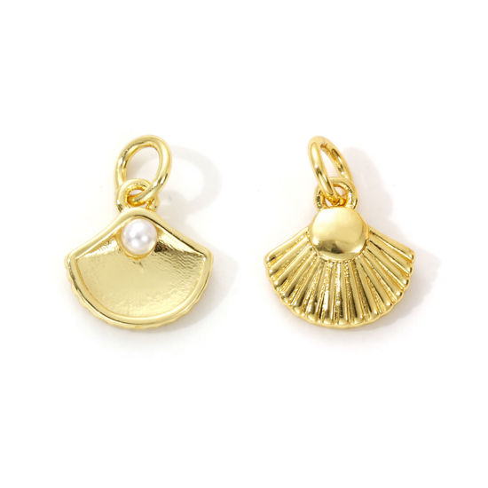 Imagen de 2 Unidades Latón Colgantes Chapado en Oro de 18K Blanco Concha Acrílico Imitación de Perla 14mm x 10mm