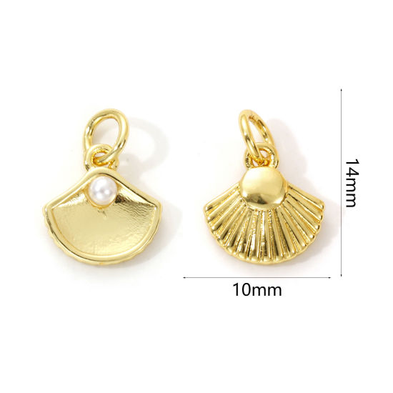 Imagen de 2 Unidades Latón Colgantes Chapado en Oro de 18K Blanco Concha Acrílico Imitación de Perla 14mm x 10mm