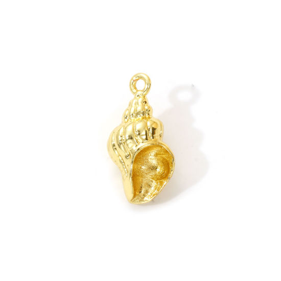 Imagen de 2 Unidades Latón Colgantes Chapado en Oro de 18K Caracola 3D 17mm x 9.5mm