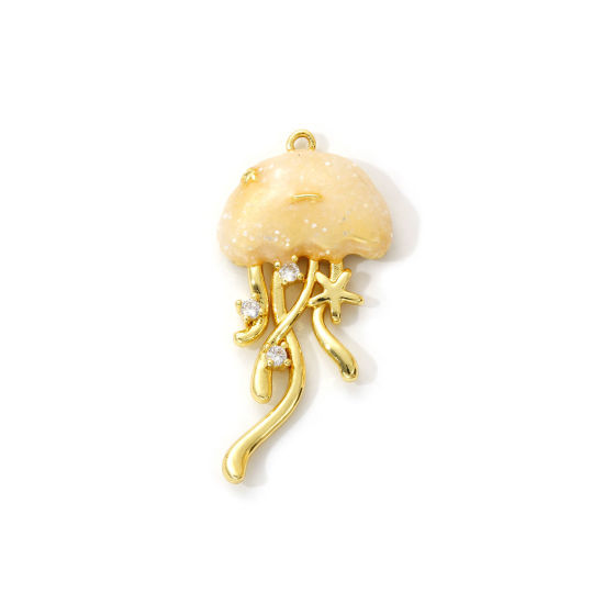 Immagine di 1 Pz Ottone Gioielli Oceanici Ciondoli Pendenti Placcato Oro 18K Beige Smalto Medusa Brillio Trasparente Cubic Zirconiae 3.6cm x 1.6cm