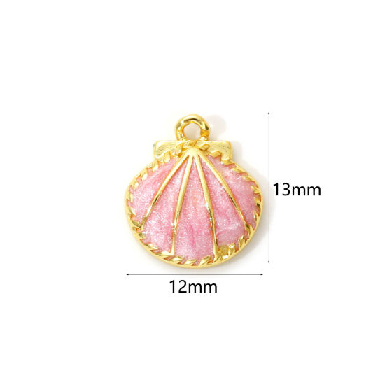 Immagine di 1 Pz Ottone Ciondoli Placcato Oro 18K Rosa Smalto Conchiglia Madreperla 13mm x 12mm