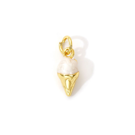 Imagen de 2 Unidades Latón Colgantes Chapado en Oro de 18K Blanco Crema Esmalte Helado 3D 16mm x 6mm