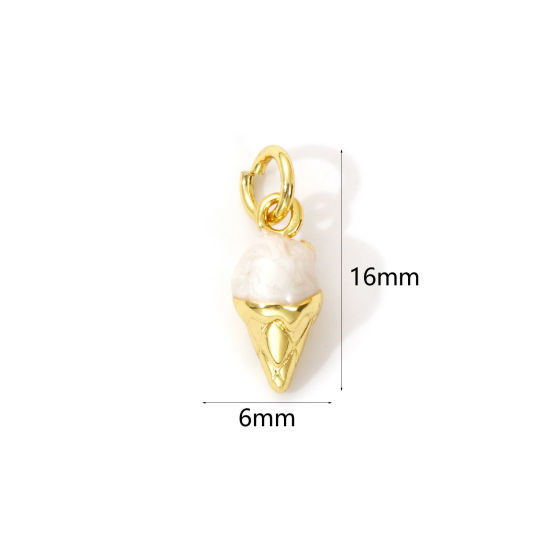 Imagen de 2 Unidades Latón Colgantes Chapado en Oro de 18K Blanco Crema Esmalte Helado 3D 16mm x 6mm