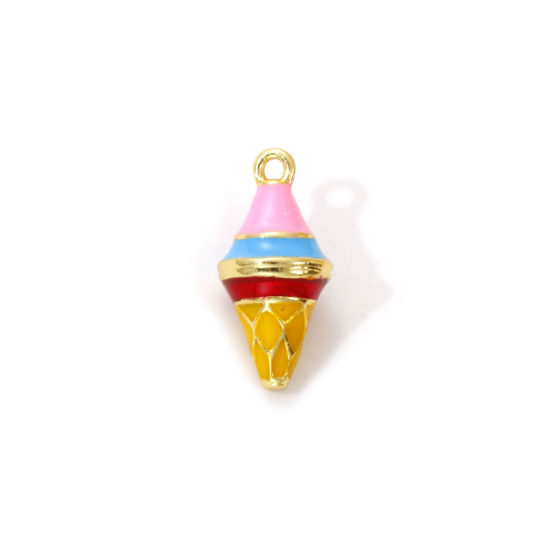 Imagen de 2 Unidades Latón Colgantes Chapado en Oro de 18K Multicolor Esmalte Helado 3D 16mm x 8mm
