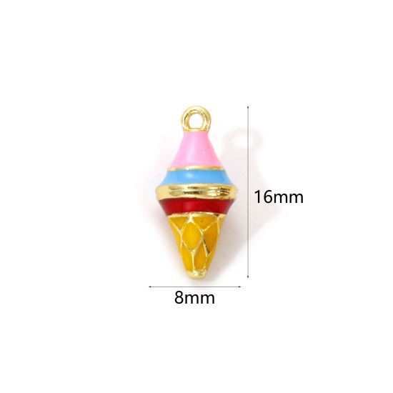 Imagen de 2 Unidades Latón Colgantes Chapado en Oro de 18K Multicolor Esmalte Helado 3D 16mm x 8mm