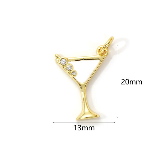 Imagen de 2 Unidades Latón Colgantes Chapado en Oro de 18K Blanco Esmalte Copa de Vino Micro Pave Claro Circón Artificial 20mm x 13mm