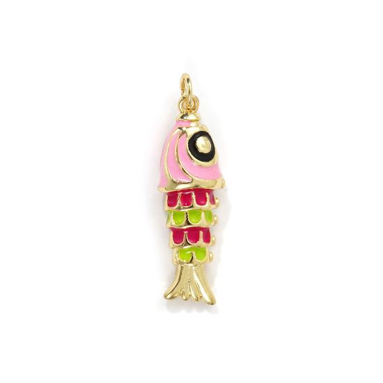 1 Piece Eco-friendly Brass Ocean Jewelry Pendants 18K Real Gold Plated Multicolor Enamel Fish Animal 3D 3.3cm x 1cm の画像