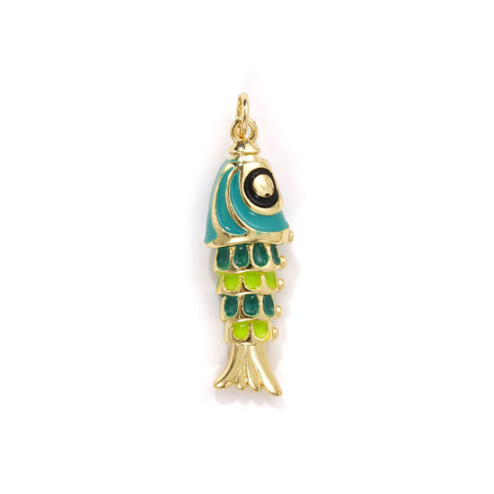 1 Piece Eco-friendly Brass Ocean Jewelry Pendants 18K Real Gold Plated Multicolor Enamel Fish Animal 3D 3.3cm x 1cm の画像
