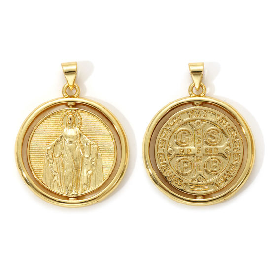 Immagine di 1 Piece Eco-friendly Brass Religious Pendants 18K Real Gold Plated Virgin Mary St. Benedict Medal Rotatable 3.2cm x 2.5cm