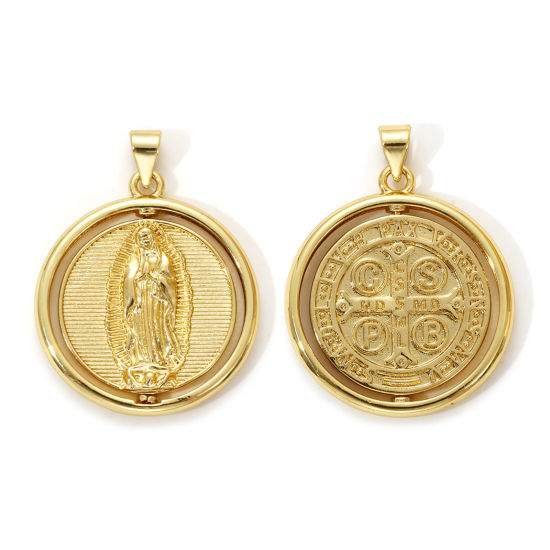 Immagine di 1 Piece Eco-friendly Brass Religious Pendants 18K Real Gold Plated Virgin Mary St. Benedict Medal Rotatable 3.2cm x 2.5cm