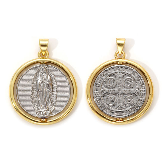 Immagine di 1 Piece Eco-friendly Brass Religious Pendants 18K Real Gold Plated & Real Platinum Plated Two Tone Virgin Mary St. Benedict Medal Rotatable 3.2cm x 2.5cm