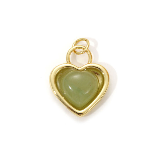 Bild von 1 Piece Eco-friendly Brass & Aventurine Valentine's Day Charms 18K Real Gold Plated Light Green Heart 22mm x 16mm
