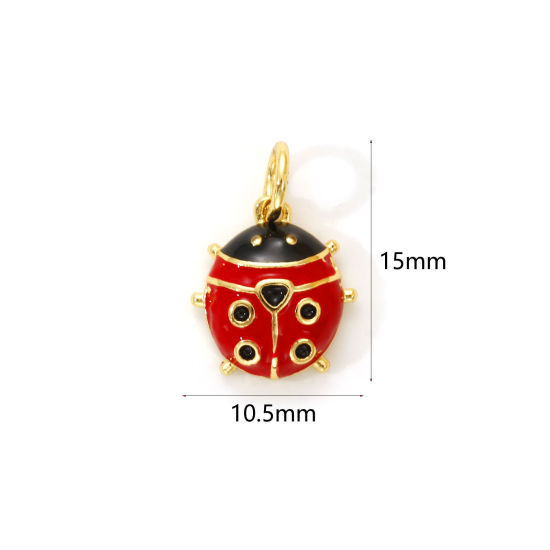 Изображение 2 PCs Eco-friendly Brass Insect Charms 18K Real Gold Plated Black & Red Enamel Ladybug Animal 15mm x 10.5mm