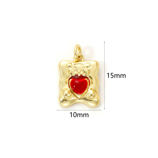 Изображение 1 Piece Eco-friendly Brass Valentine's Day Charms 18K Real Gold Plated Red Enamel Rectangle Heart 15mm x 10mm