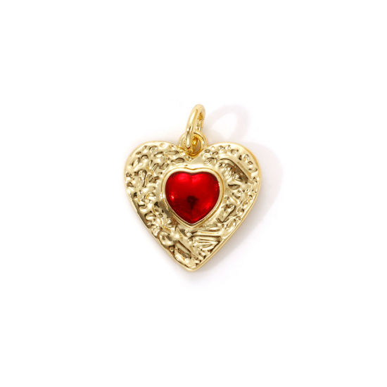 Изображение 1 Piece Eco-friendly Brass Valentine's Day Charms 18K Real Gold Plated Red Enamel Heart Hammered 17mm x 13.5mm