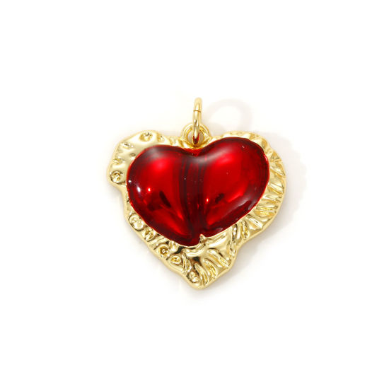 Изображение 1 Piece Eco-friendly Brass Valentine's Day Charms 18K Real Gold Plated Red Enamel Heart 21mm x 18.5mm