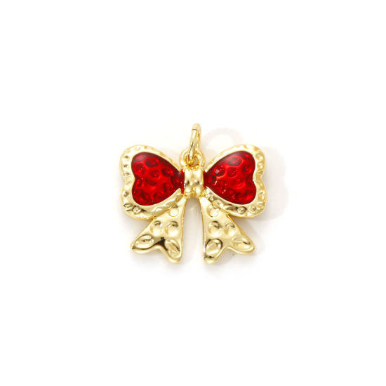 Изображение 1 Piece Eco-friendly Brass Valentine's Day Charms 18K Real Gold Plated Red Enamel Bowknot 17mm x 17mm
