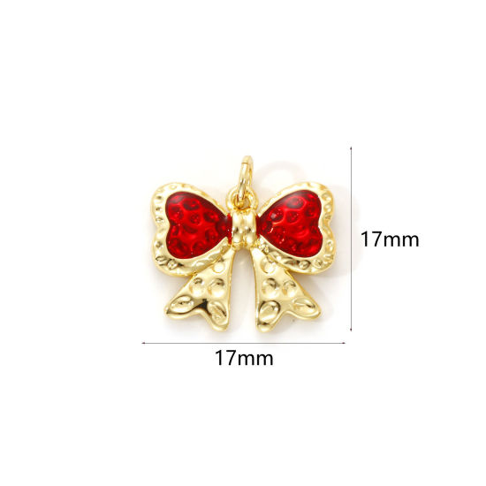 Изображение 1 Piece Eco-friendly Brass Valentine's Day Charms 18K Real Gold Plated Red Enamel Bowknot 17mm x 17mm