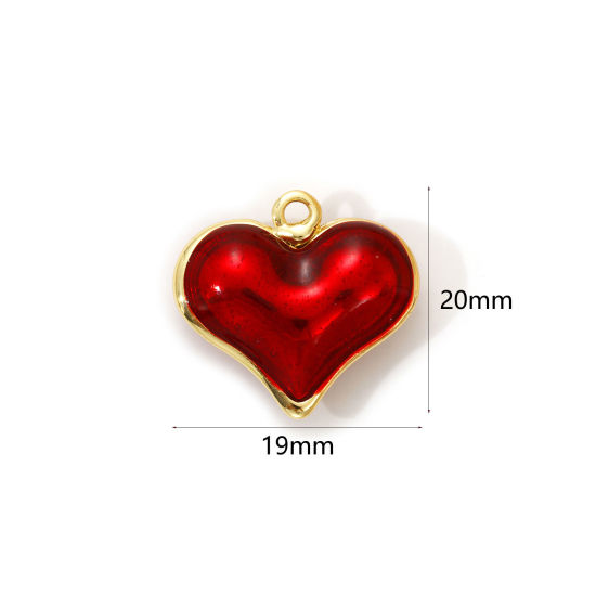 Изображение 1 Piece Eco-friendly Brass Valentine's Day Charms 18K Real Gold Plated Red Enamel Heart 3D 20mm x 19mm