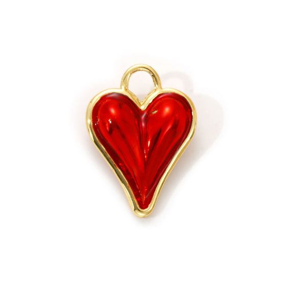 Изображение 1 Piece Eco-friendly Brass Valentine's Day Charms 18K Real Gold Plated Red Enamel Heart 3D 28mm x 20mm