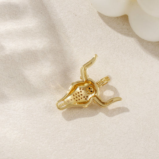 Imagen de 1 Piece Eco-friendly Brass West Cowboy Charms 18K Real Gold Plated Bull Head/ Cow Head Micro Pave Clear & Black Cubic Zirconia 26mm x 22mm