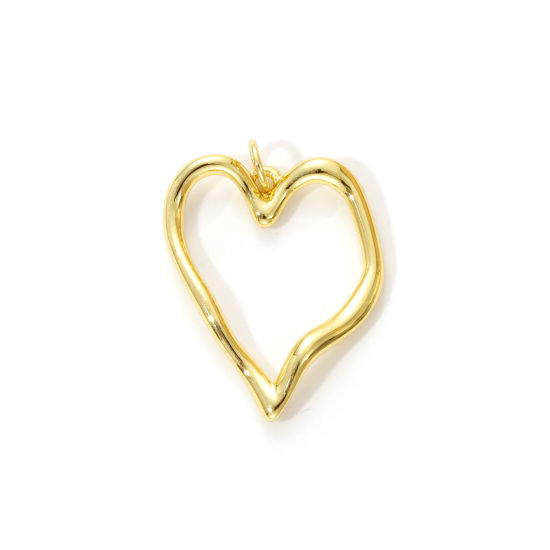 Imagen de 2 PCs Eco-friendly Brass Valentine's Day Charms 18K Real Gold Plated Heart 28mm x 20mm