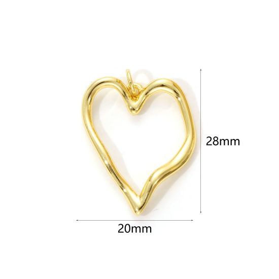 Imagen de 2 PCs Eco-friendly Brass Valentine's Day Charms 18K Real Gold Plated Heart 28mm x 20mm