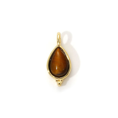 1 Piece Eco-friendly Brass & Tiger's Eyes Charms 18K Real Gold Plated Brown Drop 17mm x 8mm