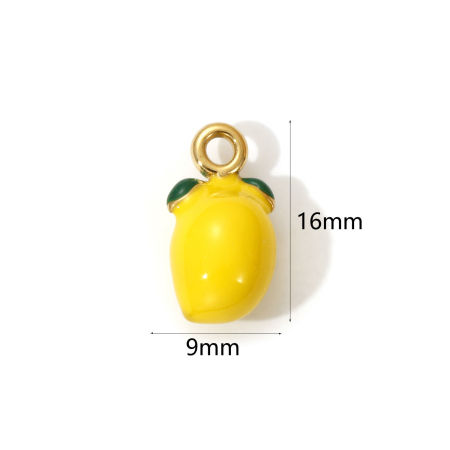 Image de 1 Pièce Breloques en 304 Acier Inoxydable Imperméable Anti-ternissement Hypoallergénique Revêtement sous Vide PVD Respectueux de l'Environnement Plaqué Or Véritable 18K Jaune Émail Fruit de Mangue 3D 16mm x 9mm