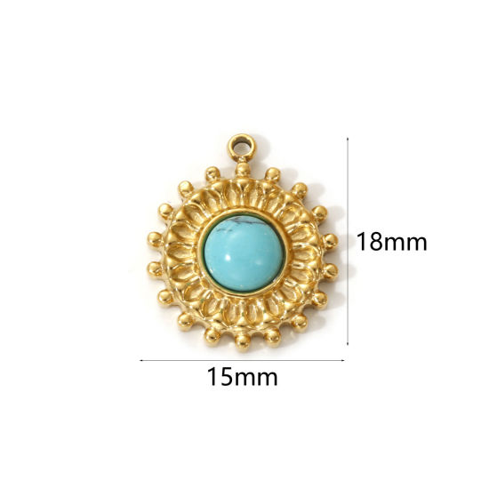 Immagine di 1 Pz Placcatura Sottovuoto PVD Ecologica 304 Acciaio Inossidabile Stile Bohemien Ciondoli 18K Vero Oro Placcato Verde Blu Sole Con Resina Cabochon Imitazione Turchese 18mm x 15mm